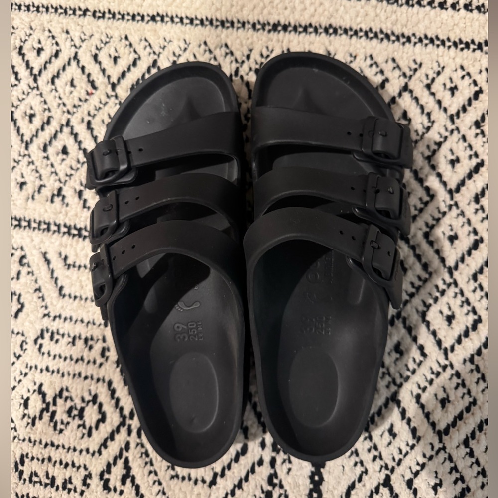 Papillio Black Triple Strap Slip-On Sandals